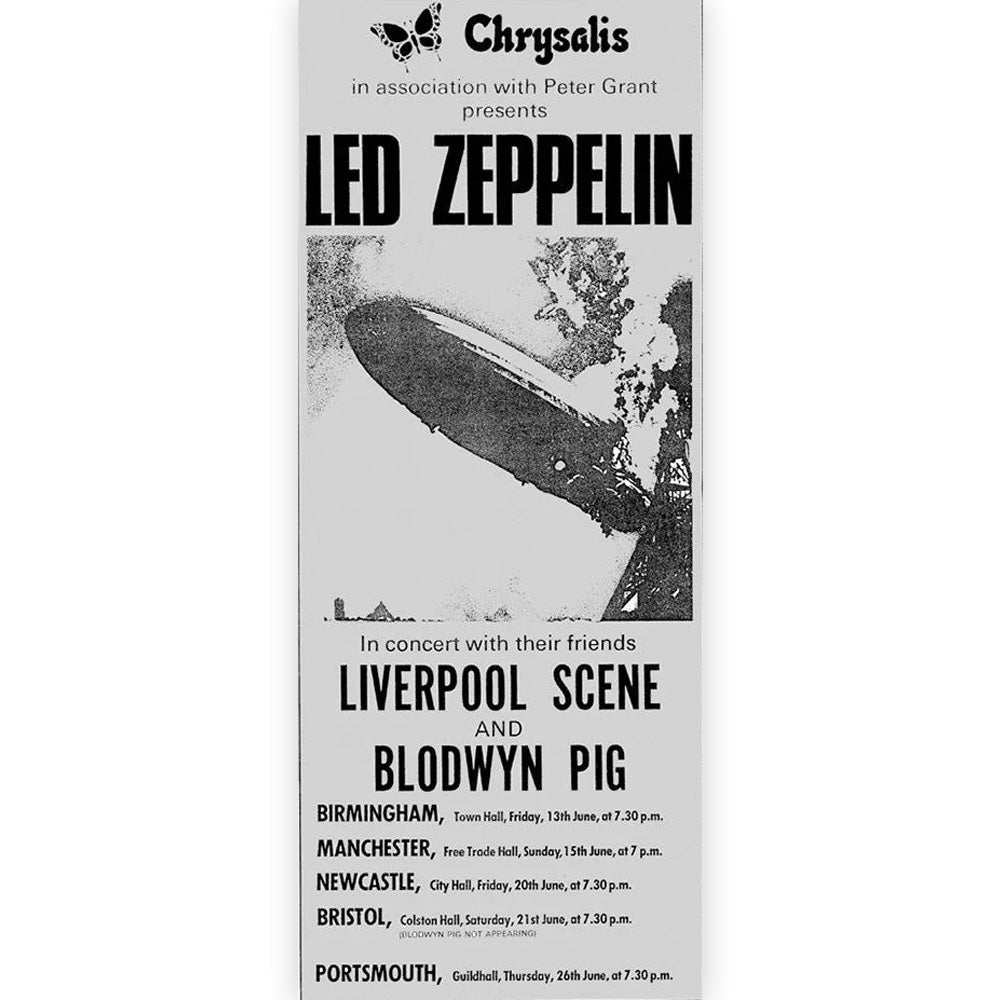 LED ZEPPELIN - (来日 55周年 ) - 1969 UK Tour Concert Poster / Bob Masse